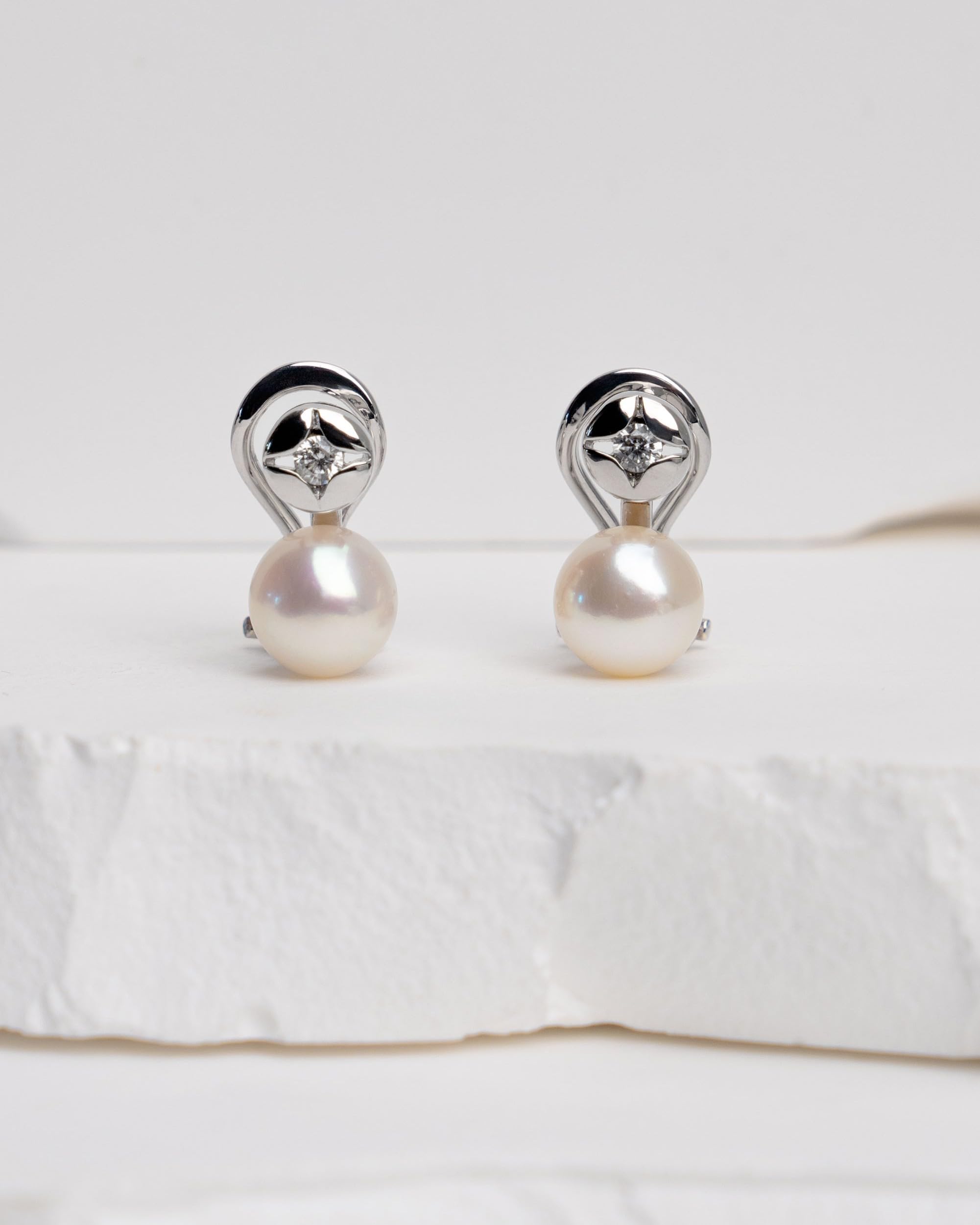 SECRET & YOU Pendientes Mujer Perlas Cultivadas de Agua Dulce Botón y Circonitas | Diseño Tú y Yo | Plata de Ley 925 Bañada en Rodio