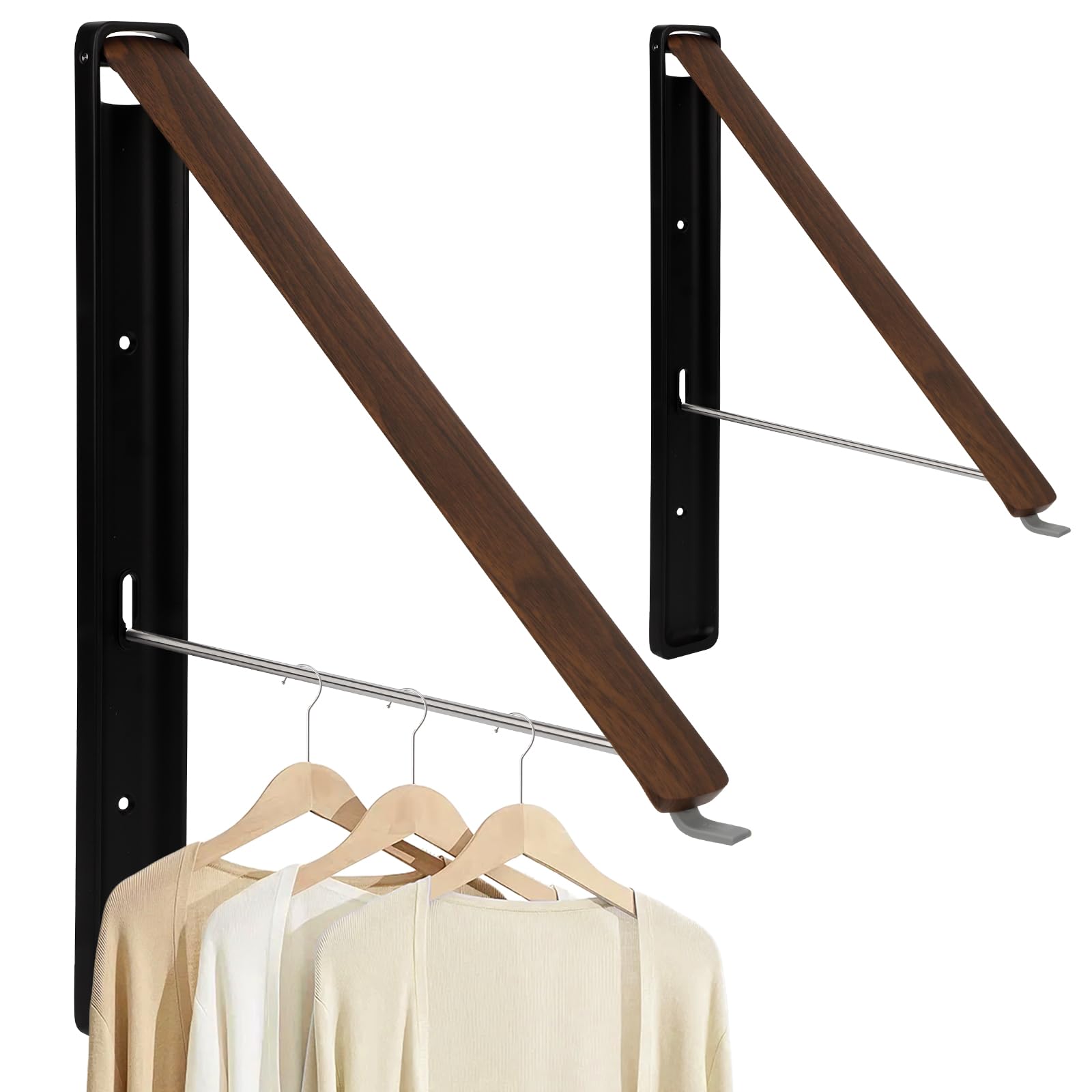 Cintres pliants robustes en aluminium : lot de 2 supports muraux de rangement