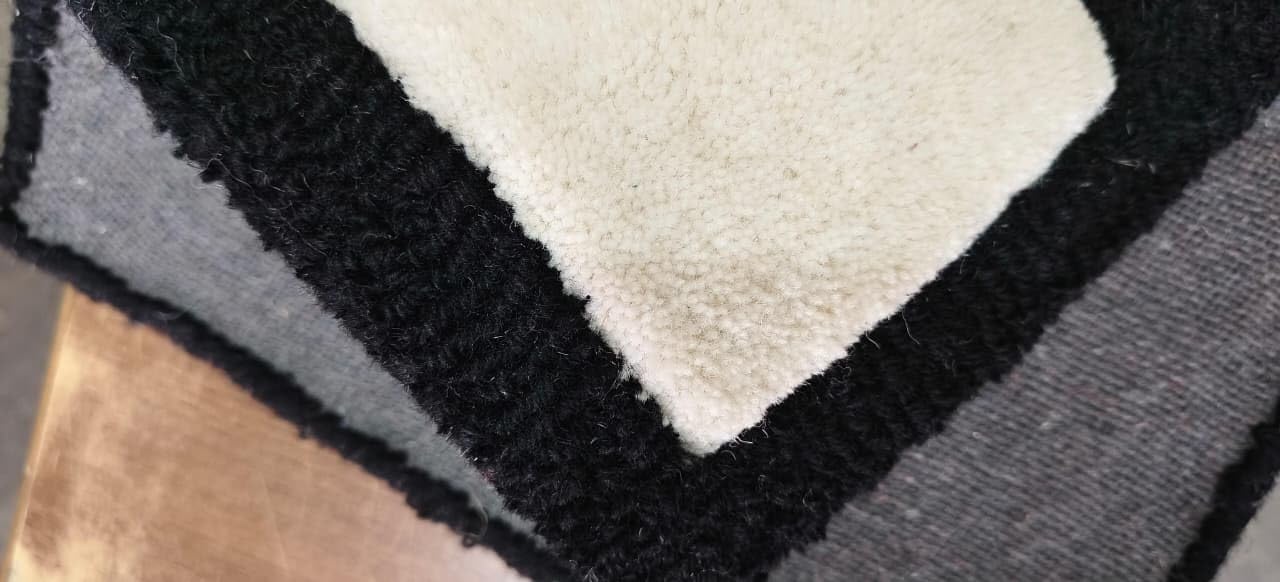 Handmade Wool Area Rug 1 x 1 Ft | Modern Square Grid Design | Handwoven Wool Decorative Accent Mat | Small Square Rug for Home & Office Décor