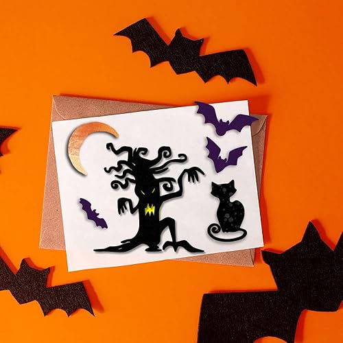 Miniatura 3 de Juego de troqueles de murciélagos de Halloween para hacer tarjetas, juegos de troqueles de corte de gatos luna, árboles muertos, plantillas de cara