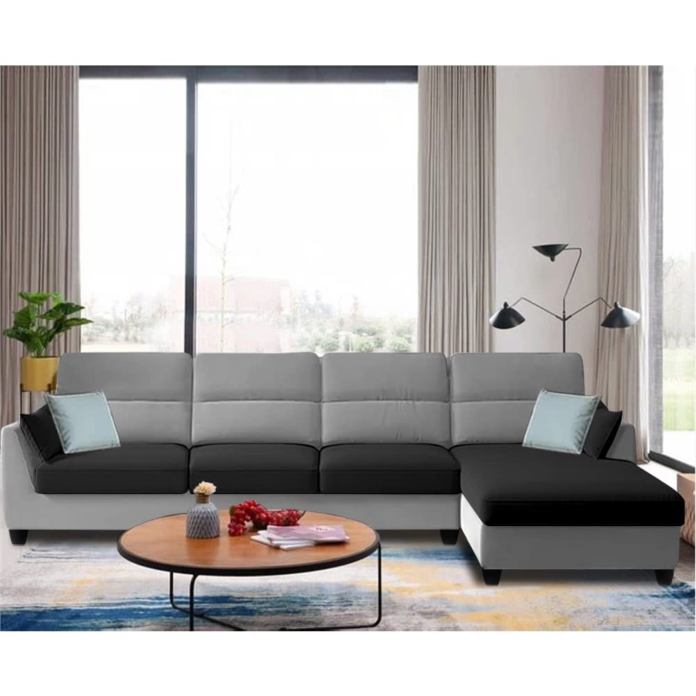 BRAXTON Lastia Seater RHS L Shape Sofa Set for Living Room (Black Grey) Premium Velvet Fabric