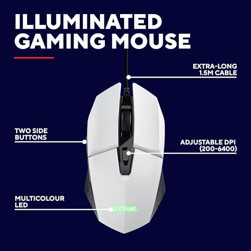 GXTrust 1109W Vylax Gaming Mouse with 6 Programmable Buttons, Advanced Software, Multicolour LED Lighting, 200-6400 DPI, 1.5m USB Cable, Illuminated RGB Computer Mouse for PC Laptop Windows, White - Image 3