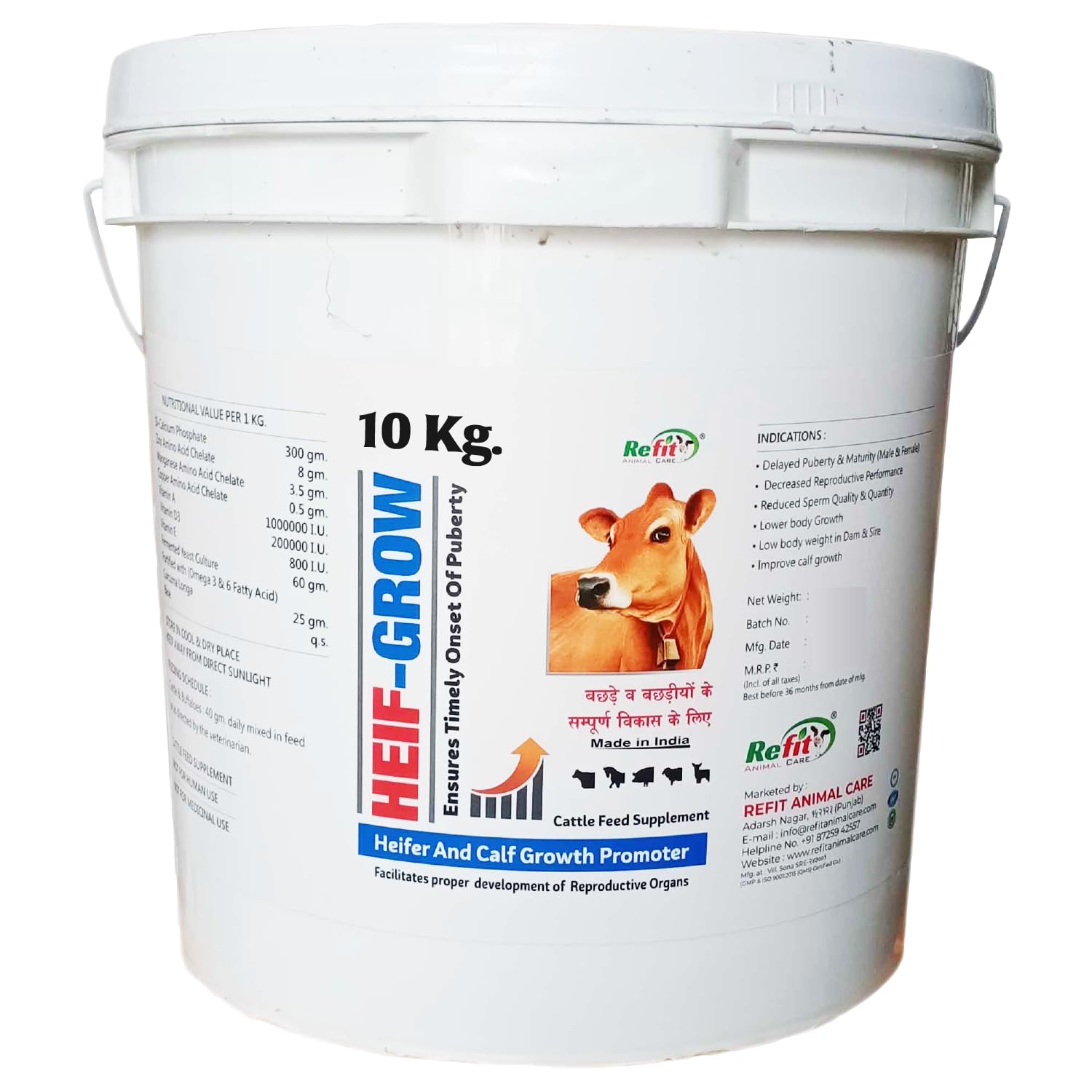 REFIT ANIMAL CARE Calf Growth Powder Supplement for Livestock and Other Dairy Farm Animals, HeifGrow, 10 Kg