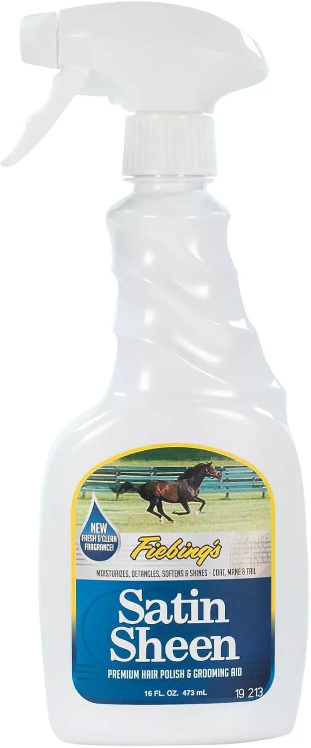 Fiebing’s Satin Sheen (16 oz) – Horse Detangler & Shine Coat Conditioner Spray – Non-Toxic, Safe for Sensitive Horses & Dogs – Hair Polish Repels Dirt & Dust, Moisturizes & Softens Manes & Tails