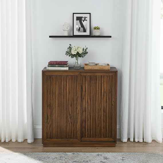 32 Mid Century Modern Slim Accent Cabinet Walnut Sideboard Buffet