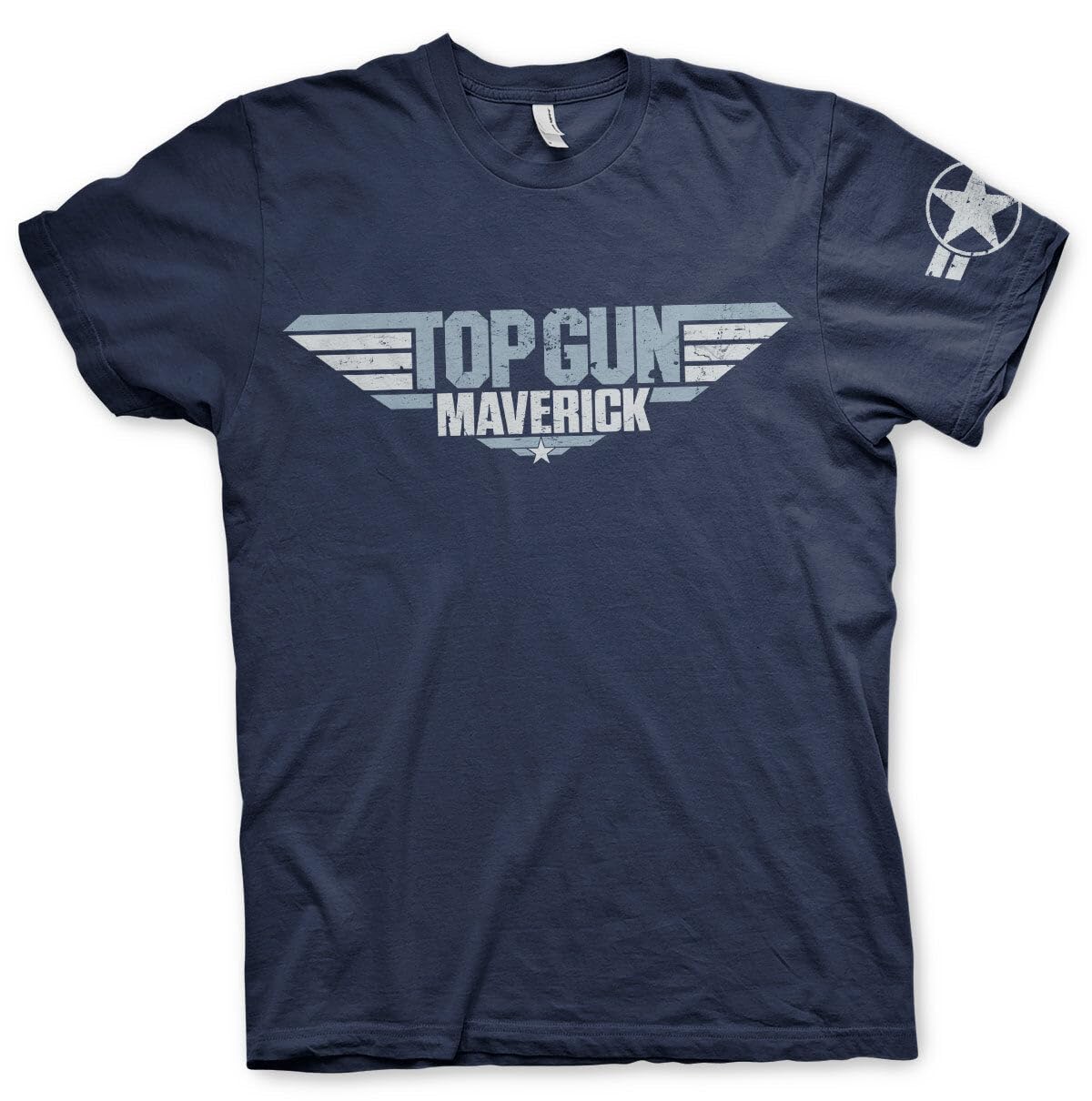 Top Gun: Maverick Men's Navy Officially Licensed Distressed Logo T-Shirt (Navy), Medium