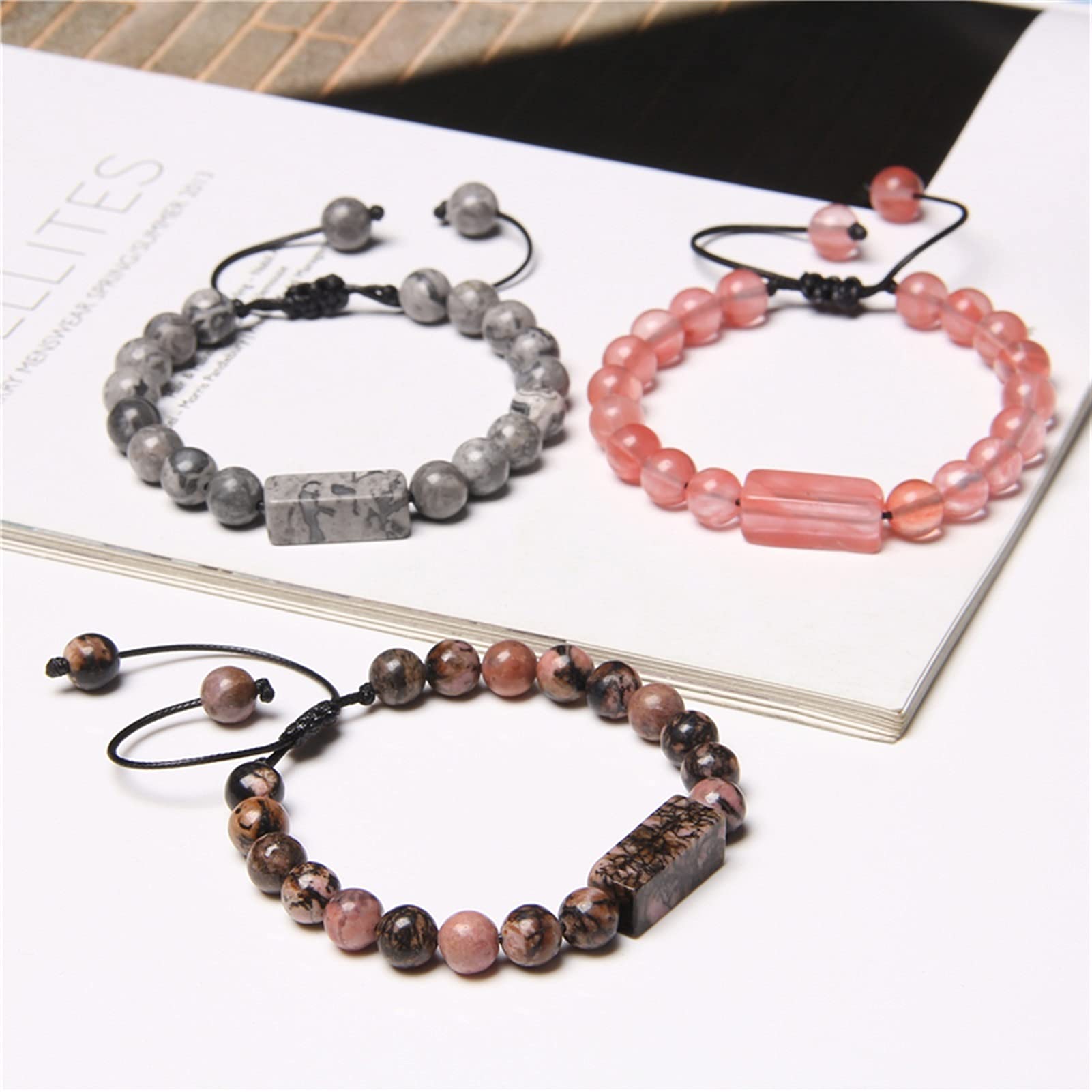 Naturstein-Armband, handgefertigt, geflochtene Armbänder, Herren, natürliches Lapislazuli-Stein, Perlenarmband für Frauen, Minimalismus, Verstellbarer gewebter Seil-Schmuck, Armband-Schmuck