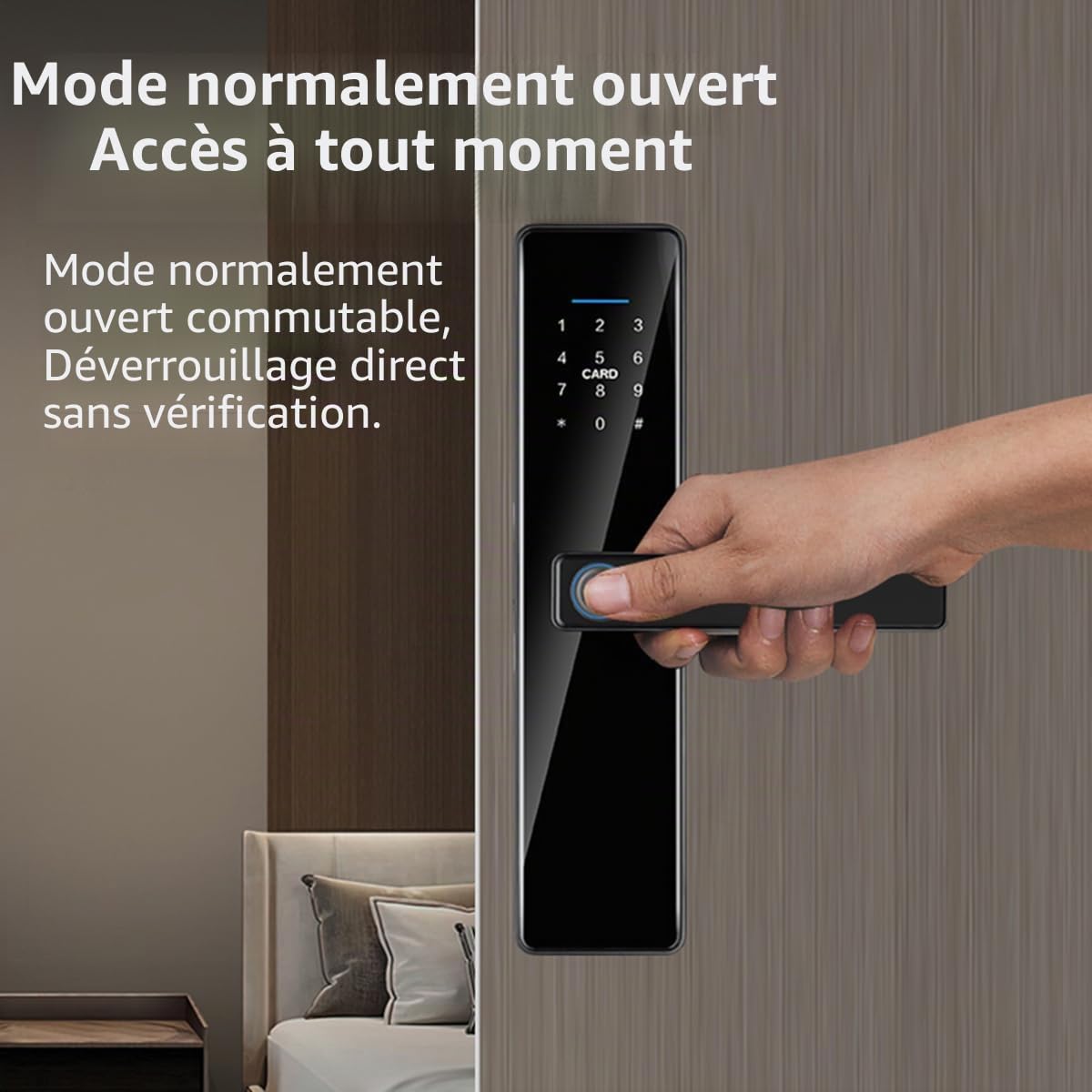 Smart Lock Serrure de porte à empreinte digitale avec écran tactile et déverrouillage du code de passe Noir