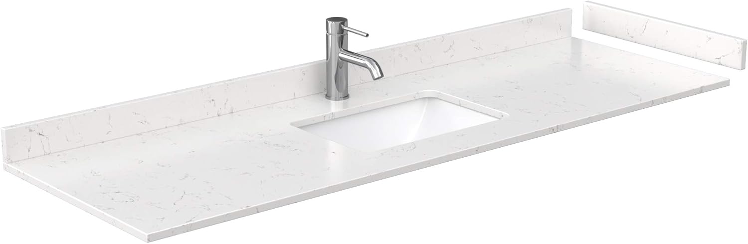 Beckett 66 Inch Single Bathroom Vanity in White, Carrara Cultured Marble Countertop, Undermount Square Sink, Brushed Gold Trim