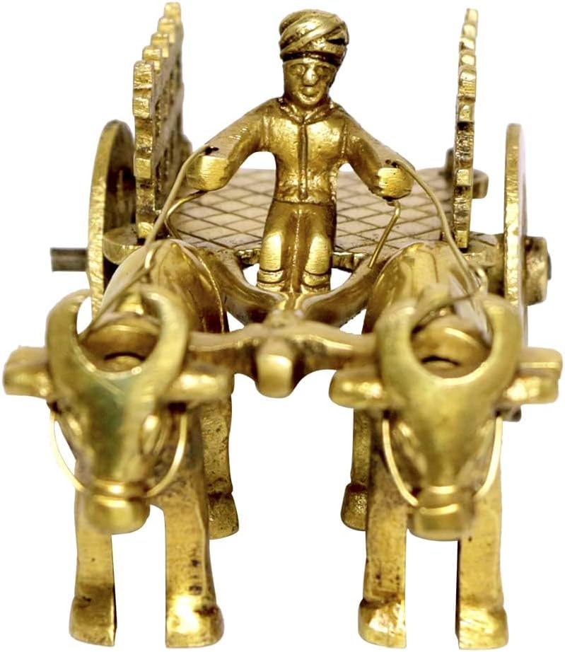 Brass Metal Vintage Bullock Cart with Double Bull with Open Jaali Decorative Showpiece| Home Decor