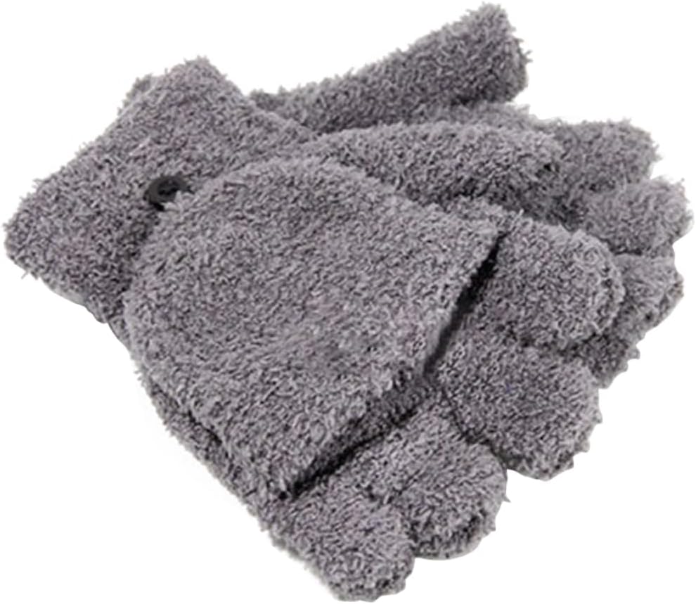 BESTYASH Half Finger Gloves for Warm Coral Mittens Touchscreen Functionality for Christmas Texting and Outdoor Activities for Boys and Girls Grey