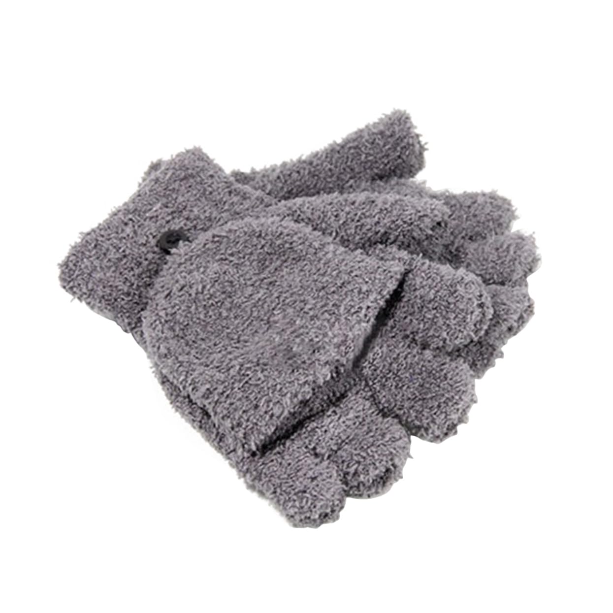 BESTYASH Half Finger Gloves Winter Warm Coral Mittens for Boys Soft Comfortable Short Gloves for Texting Tablet Use Stylish Grey