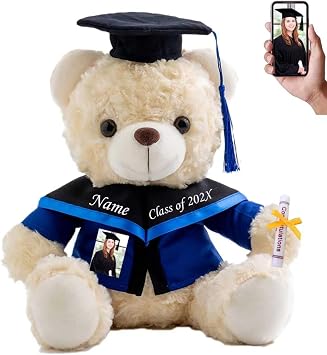 Graduation Gift for Her Personalized Teddy Bear with Photo+ Text, White Bear Personalized Gifts as Graduation Gift for Him 2026 High School/College/Masters Grad Gift 8IN-Text+Photo