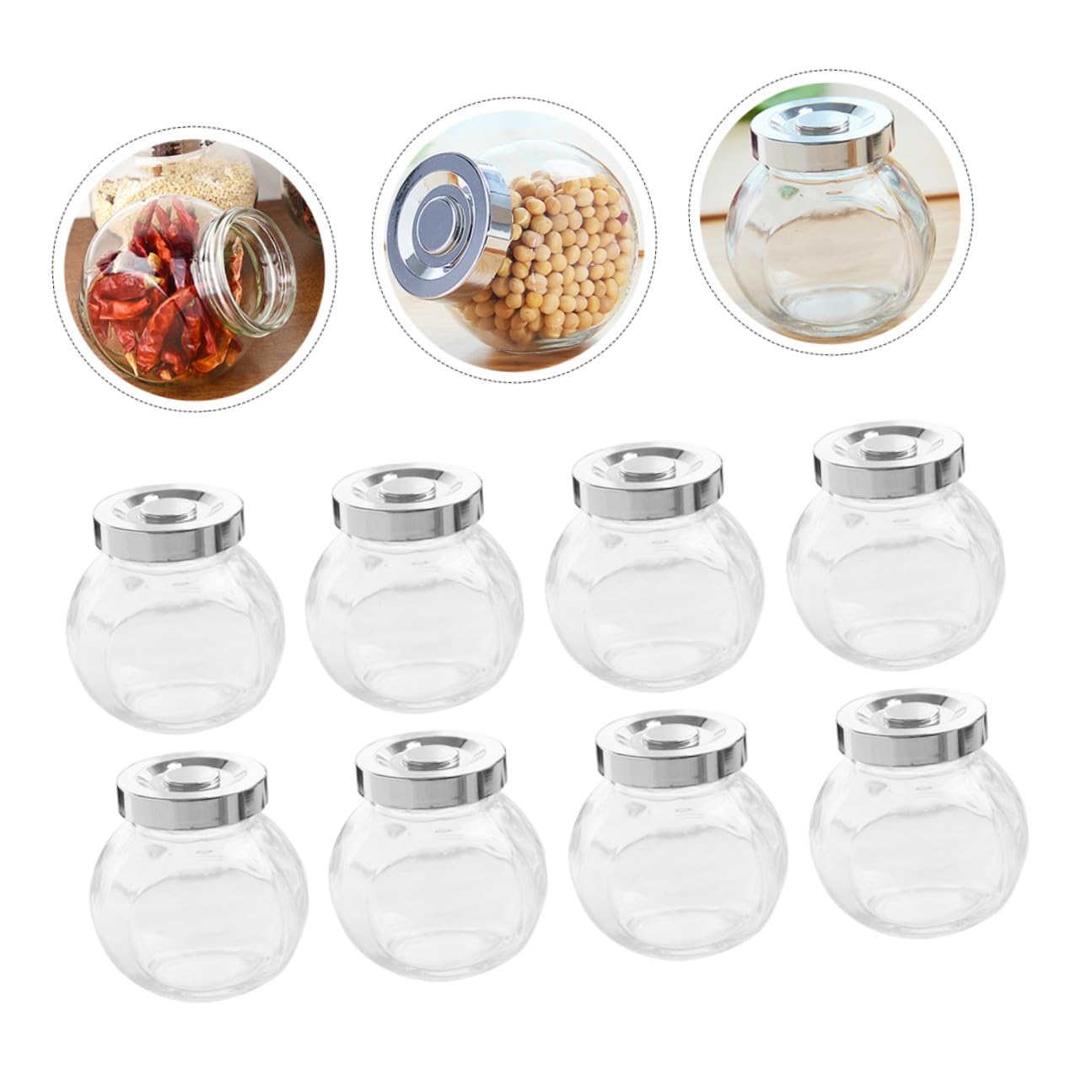 Homoyoyo 8 Stück Teiliges Glas Vorratsdosen Transparent mit Luftdichtem Verschluss Runde Küchenbehälter zur Aufbewahrung von Trockenfrüchten Tee und Süßigkeiten Bruchfest und