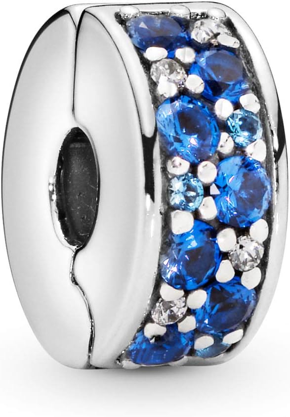 Pandora Blue Pavé Clip Charm Pulsera Charm Moments Pulseras - Impresionante joyería para mujer - Regalo para mujer - Hecho con plata de ley y circonita cúbica