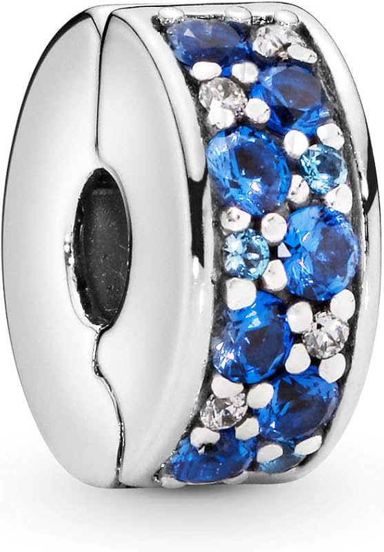 Pandora Blue Pavé Clip Charm Pulsera Charm Moments Pulseras - Impresionante joyería para mujer - Regalo para mujer - Hecho con plata de ley y circonita cúbica