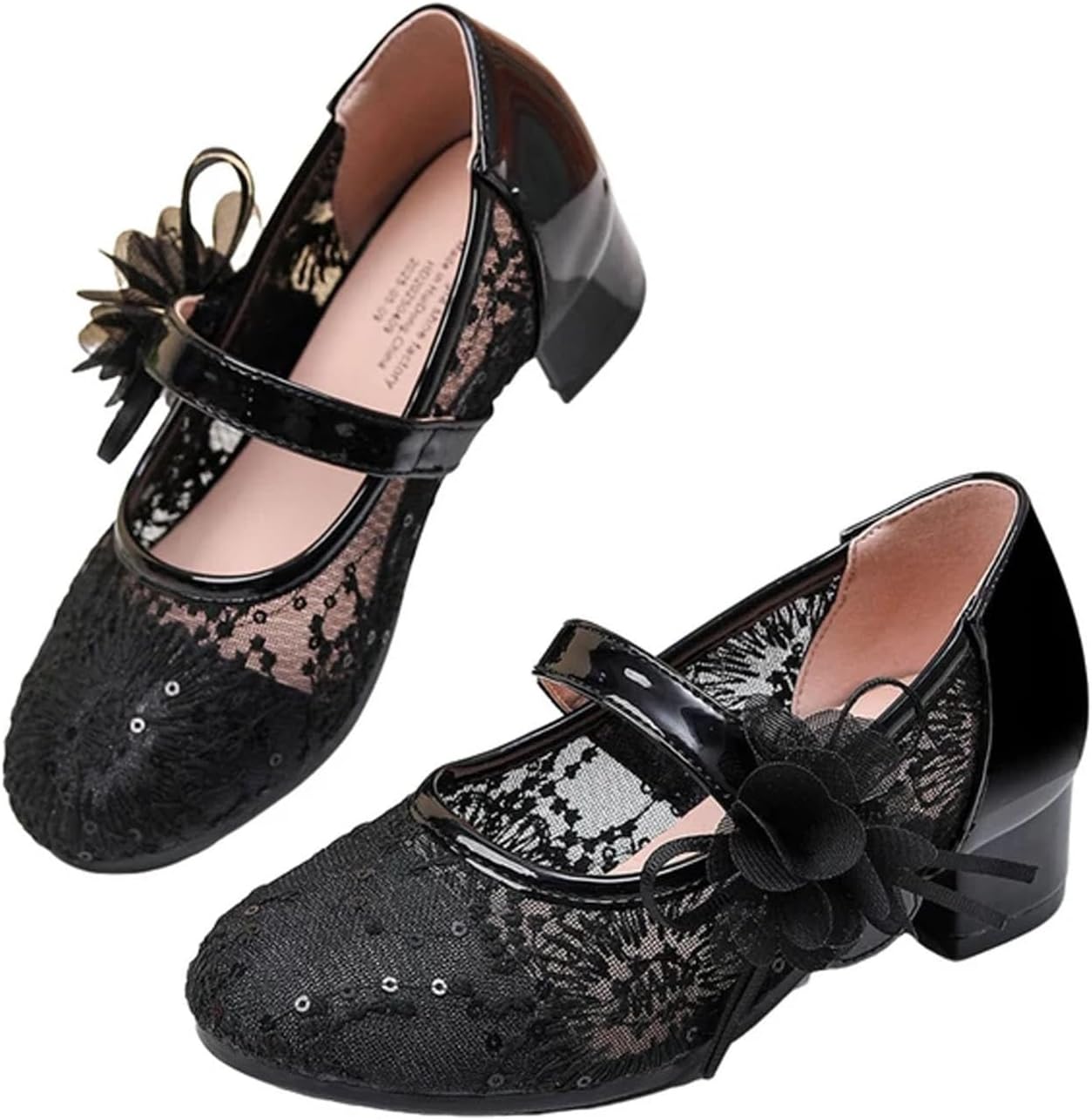 Girls Flower Summer Dress Sandals Shoes Elegant T Strap Pearl Toe Loop Heel Sandals For Girls Fashion Footwear