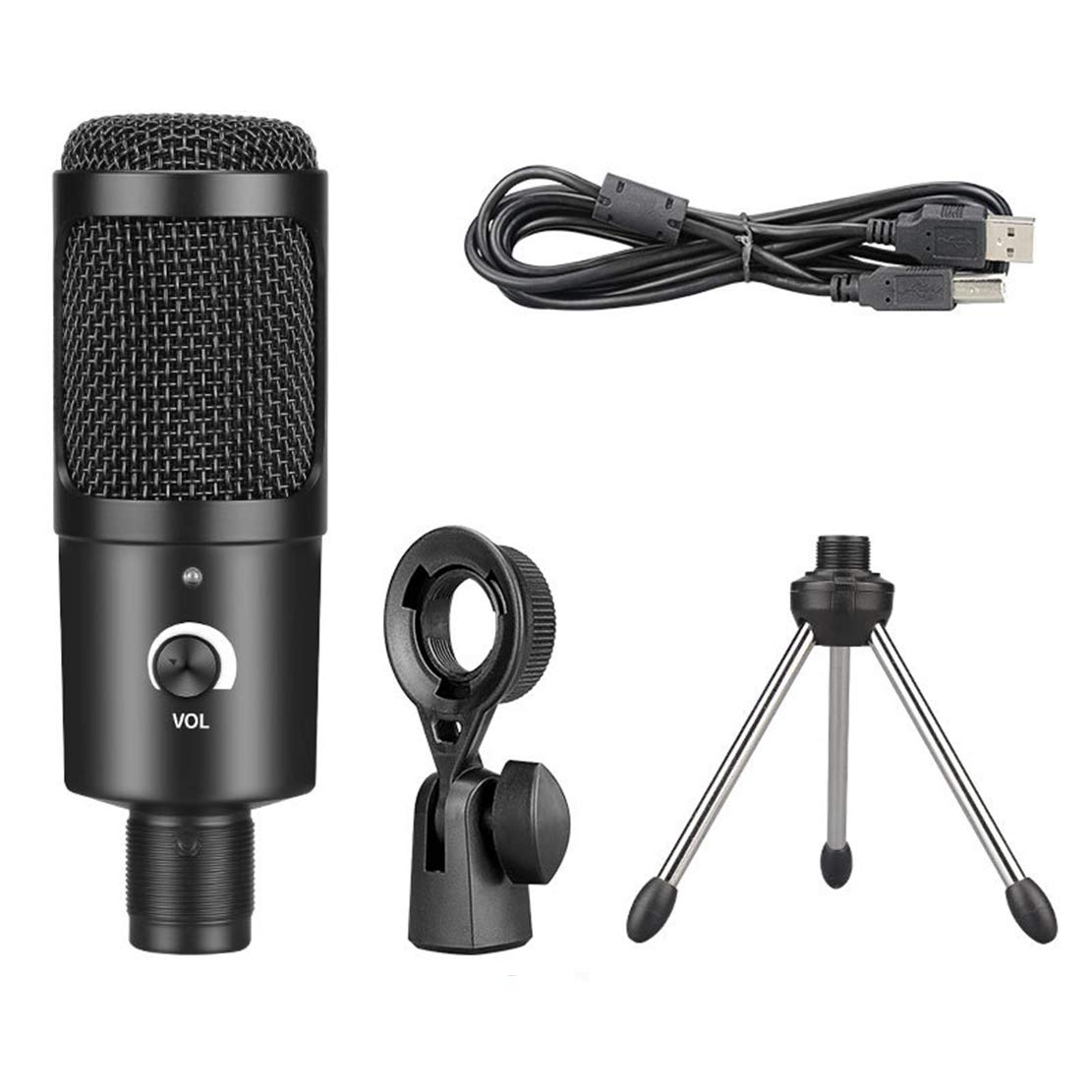 AKT USB Podcast mikrofon pojemnościowy, strumieniowy MIC, zestaw do nagrywania Pro Cardioid Mic Kit ze statywem do gier karaoke Skype Youtuber