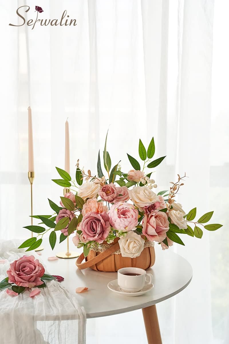 Serwalin Sztuczne kwiaty, różowe kwiaty na tort weselny, sztuczne zakurzone róże, piwonie do bukietów, dekoracja stołu, dekoracja domu, baby shower, kwiaty, z łodygami, DIY, 2 szt