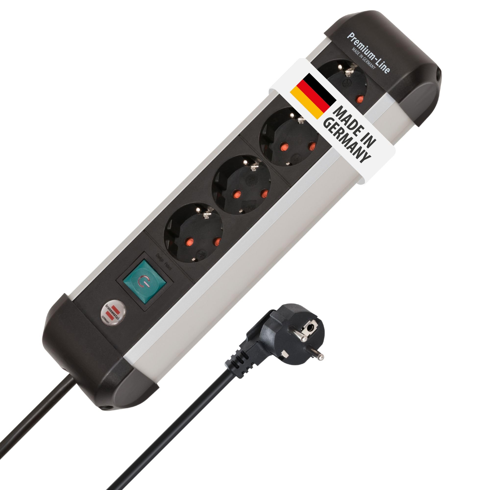 Brennenstuhl Premium-Alu-Line Steckdosenleiste 4-Fach/Steckerleiste aus hochwertigem Aluminium (Mehrfachsteckdose mit Schalter und 1,8m Kabel, Made in Germany)