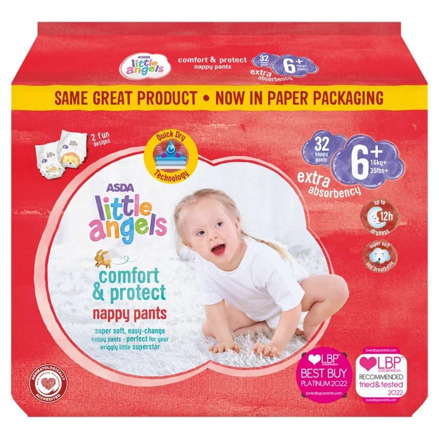 2X ASDA Little Angels Size 6+ Nappy Pants 32 Pack