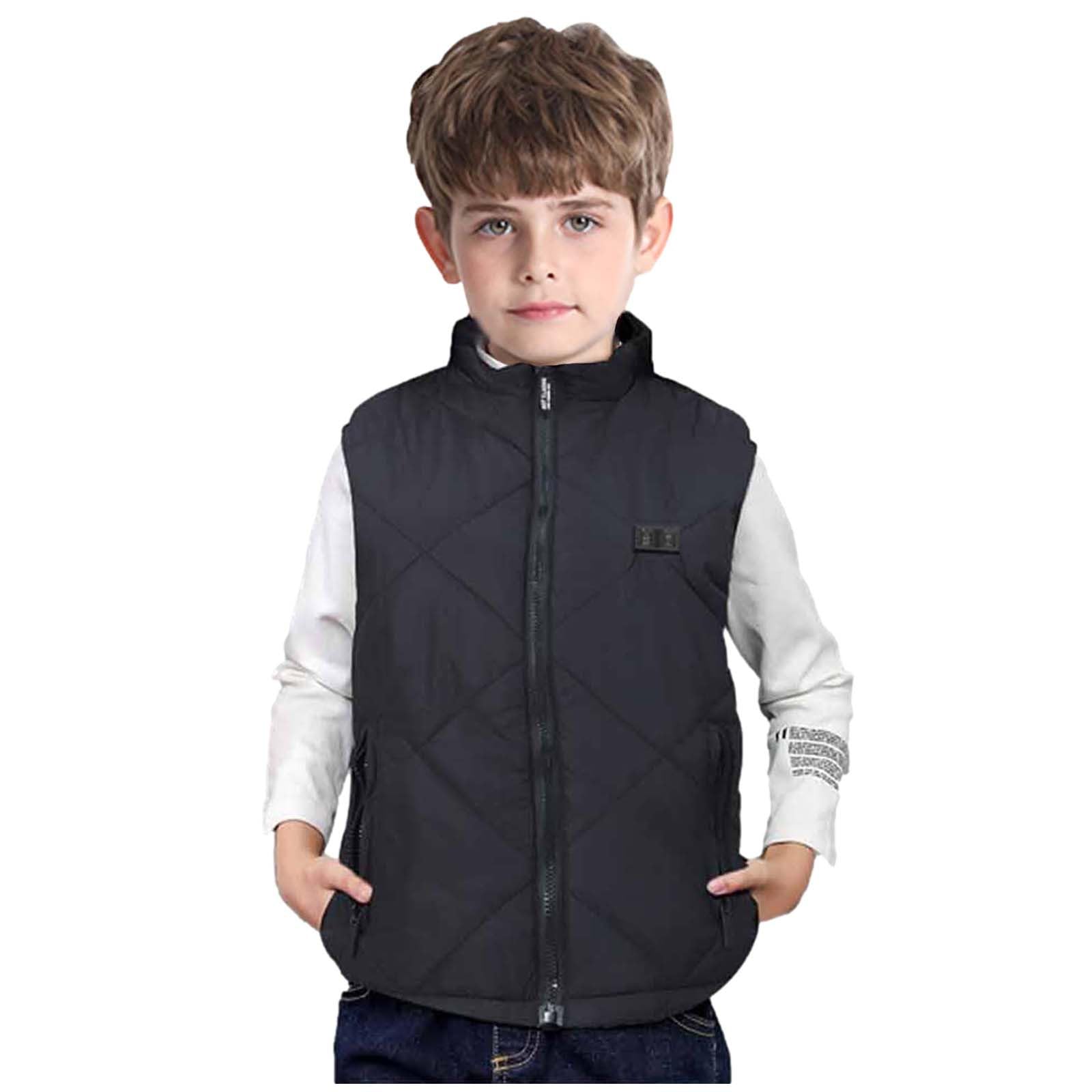 Veste Chauffante Enfant Garçons et Filles USB à Capuche - 3 Températures Réglables - Manches Longues - Garçons Filles Gilet Chauffant avec Zips Vêtement Lavable Doudoune Chasse Enfants Hiver