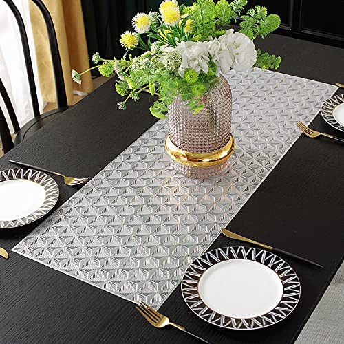 Hosoncovy PVC Hollow Table Runner Non-slip Decorative Table Mats Placemat for Home Party Kitchen Dining Wedding Decor (90CM X 33CM) (Silver)