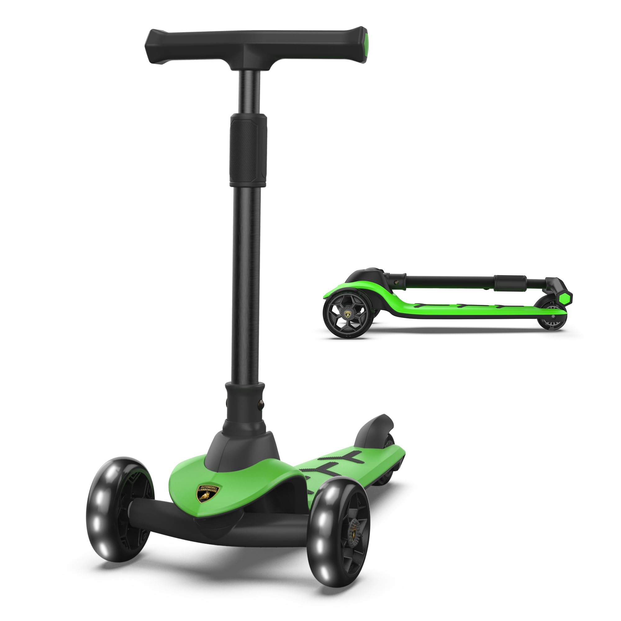 Lamborghini Kinder Roller Scooter ab 3 Jahren bis 50 kg - Tretroller mit 2 Lenkmodi, Leichter Aluminiumrahmen, PU-Leuchträdern, Hinterbremse, faltbar & höhenverstellbar