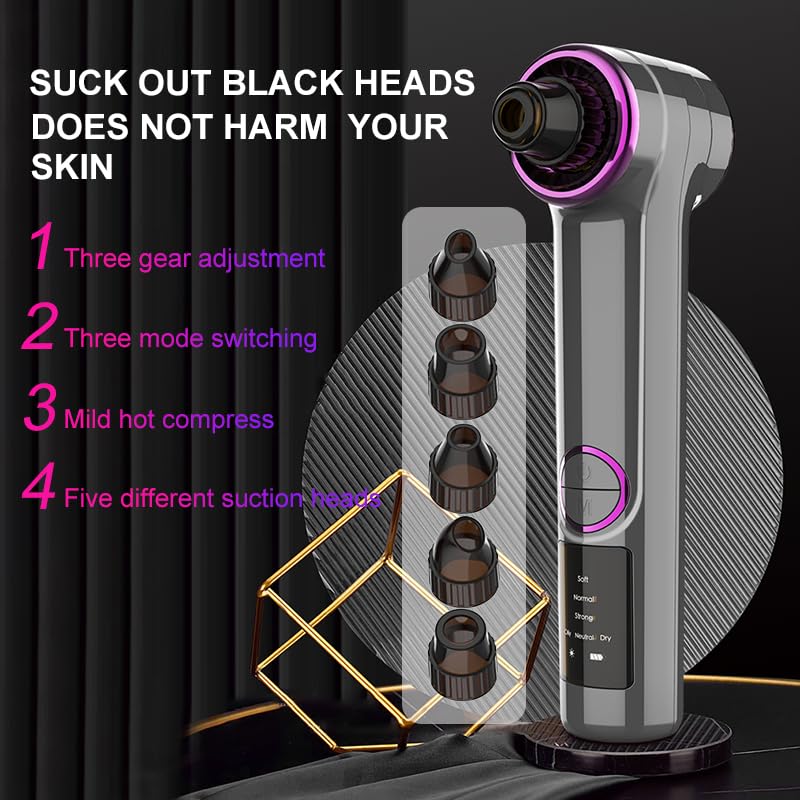 Image of Docoss Ultrasonic Black head Remover Tool with Heating Mode -Rechargeable White heads & Blackhead Removal Machine for Nose with 5 Suction Levels and Probes, 2 in 1 Pore Cleaner for Brighter Face