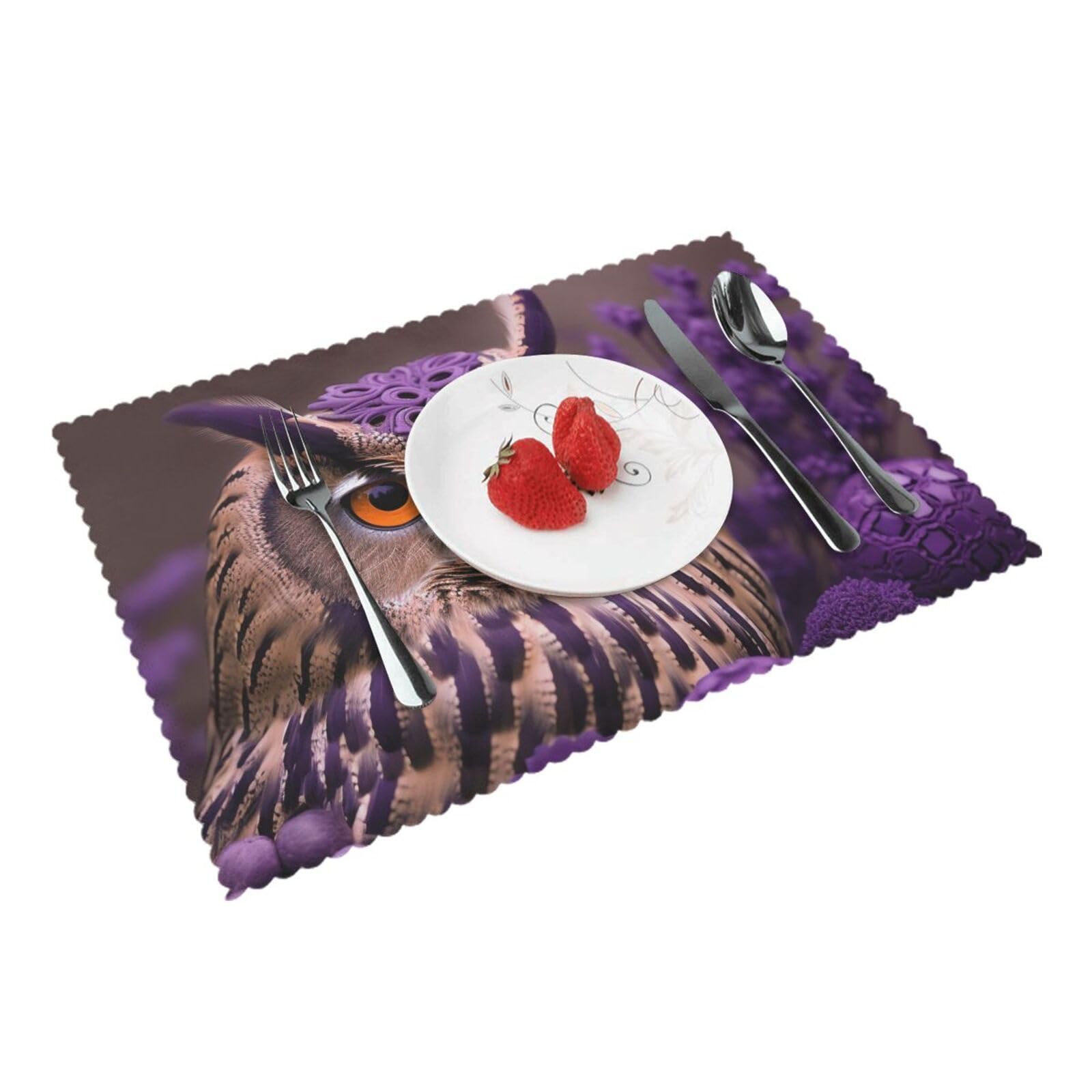 Owl in The Flowers Printed Placemat Heat Resistant Place Mats Set of 4 PCS Washable Kitchen Table Mats, 12x18 Inch
