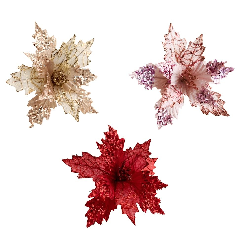 Grandes fleurs artificielles de Noël pour combler les vides du sapin aisément