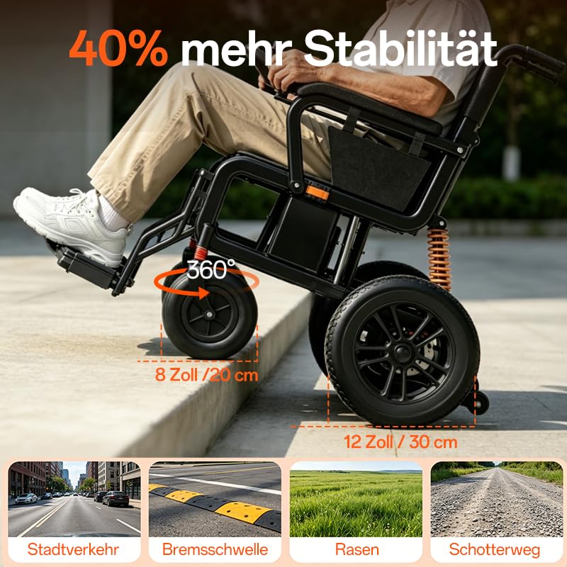 Rollstuhl Elektrisch Faltbar 700W mit Stoßdämpfung, Elektrischer Rollstuhl