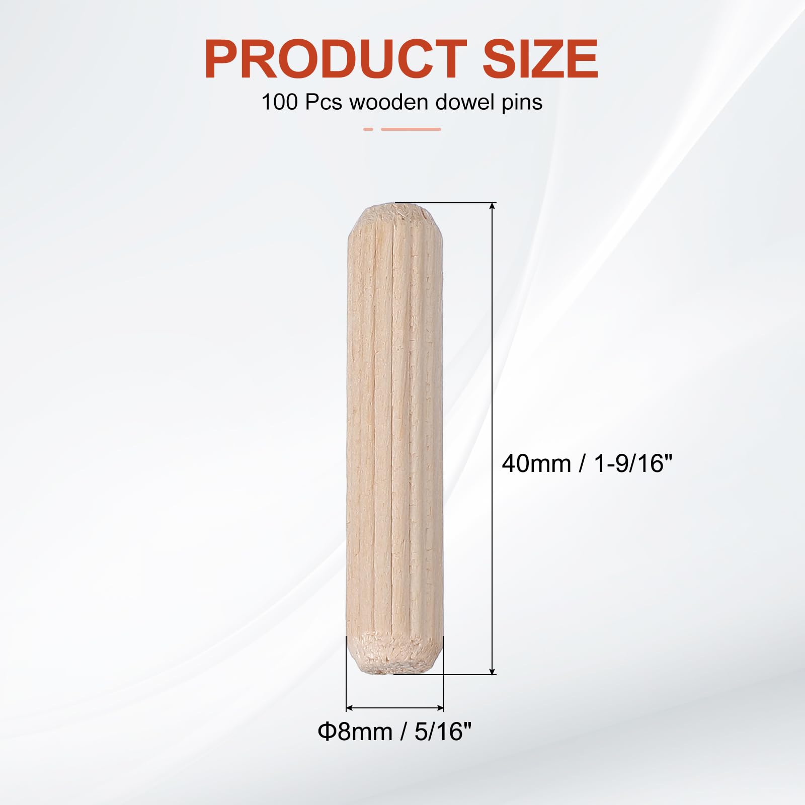 PATIKIL Wooden Dowel Pins 5/16" x 1-9/16" (8mm x 40mm) Straight Dowel Rods Wood Fluted Dowels Rods for Crafts Furniture DIY Hardwood Count 100 - Image 2