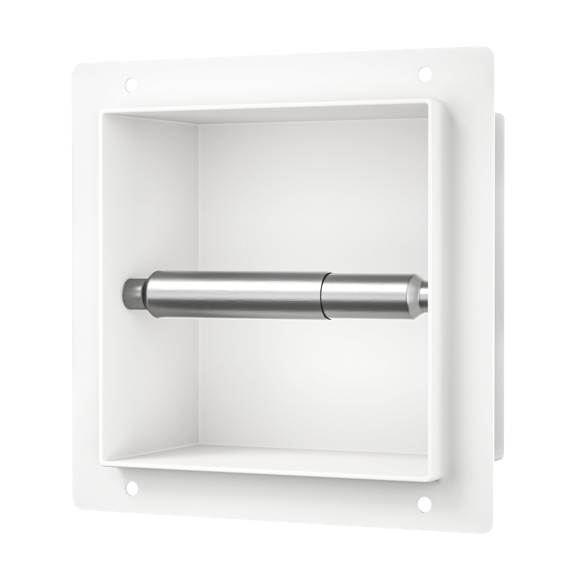 Portarrollos de papel higiénico empotrado, de acero inoxidable, para el baño, 14,5 × 14,5 × 8,7 cm, soporte para papel higiénico para la renovación y la ampliación del baño, color blanco