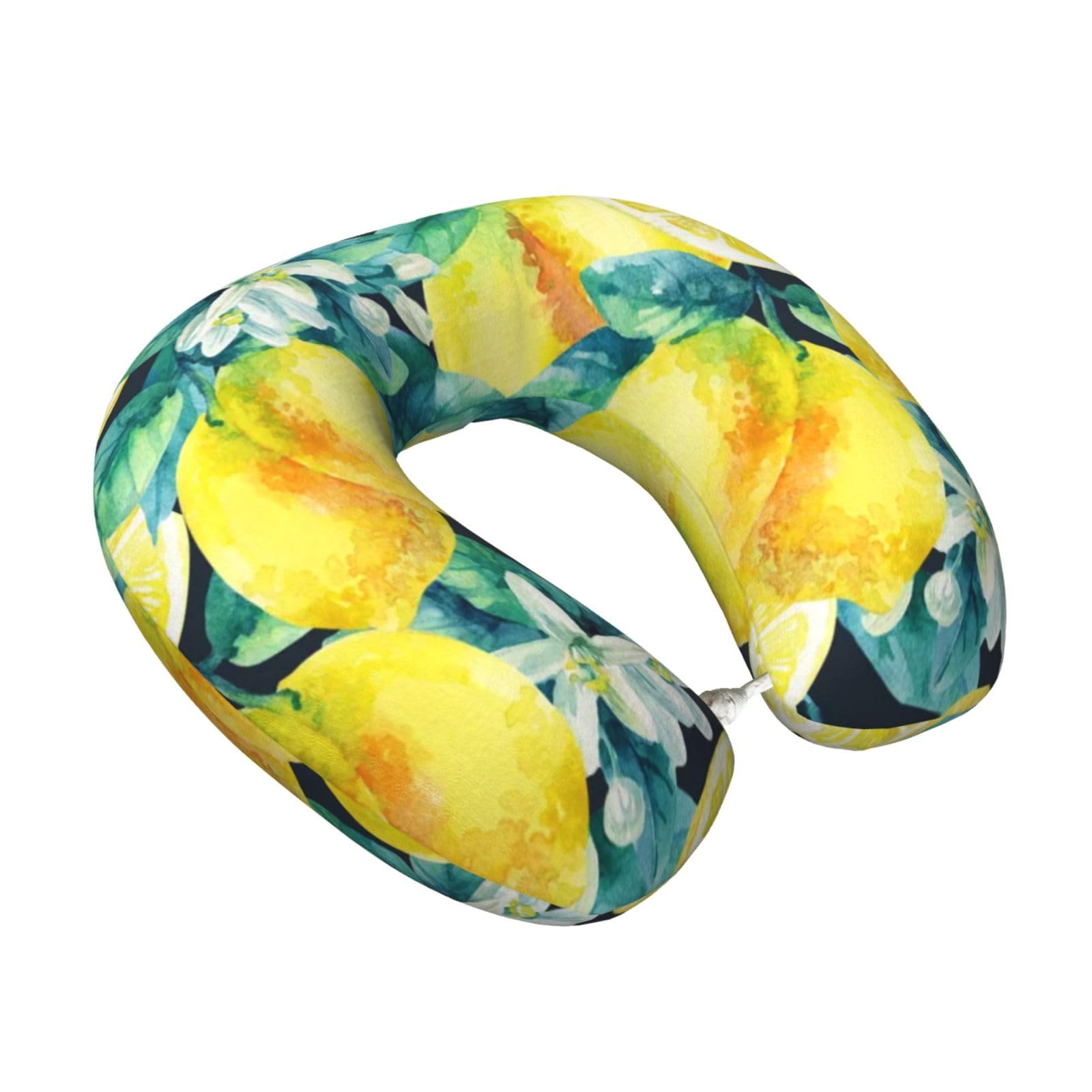 LKYMOH Fresh Fruit Yellow Lemon Limes, Travel Neck Pillow U-Shaped Memory Neck Support Soft Comfortable With Washable Cover For Airplane Car Traveling and Office