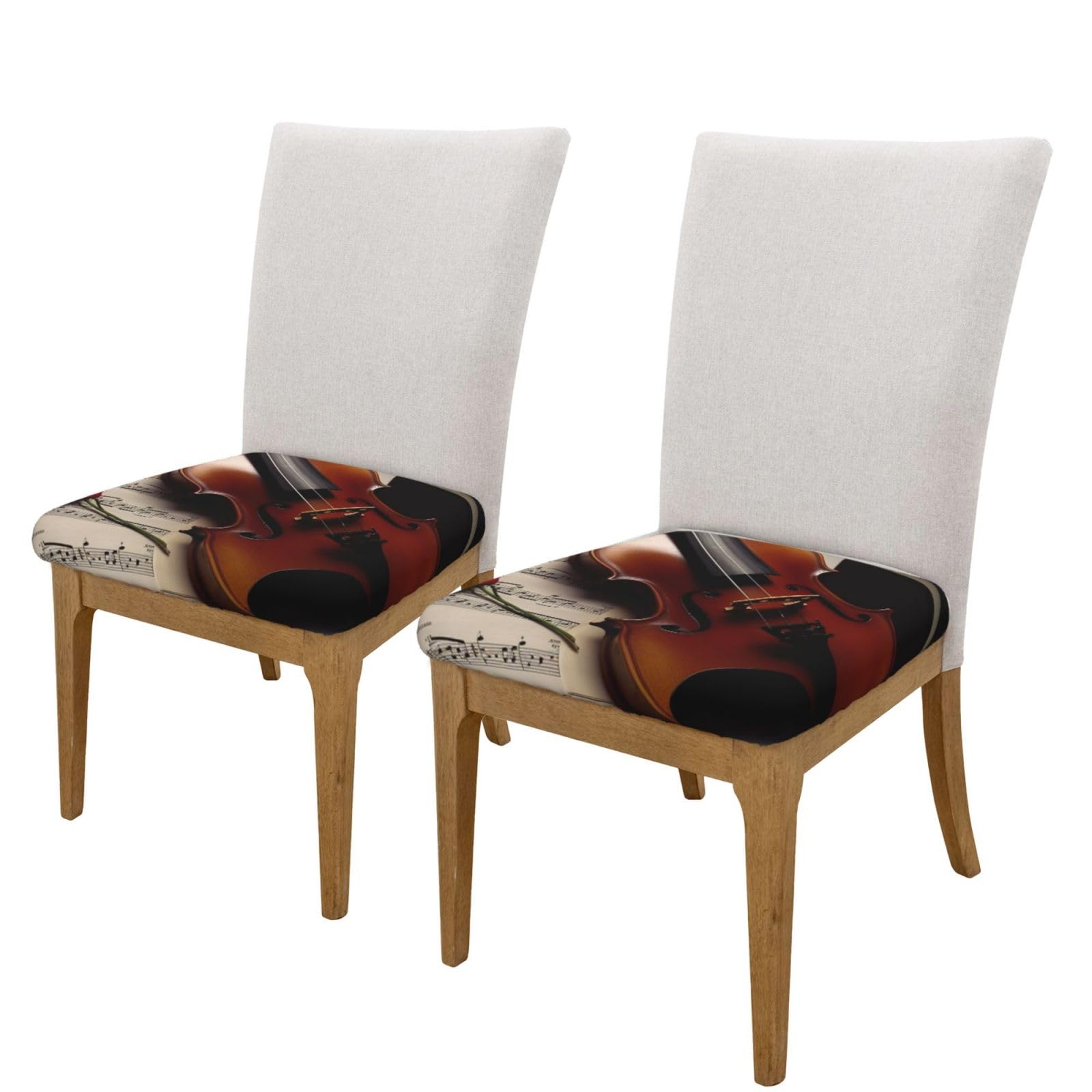 FHEDVBN Violin Sheet Music Bar Stool Cover Two Pieces Washable Square Seat Cushion Covers Stretch Non Slip Barstool Slipcovers Soft Velvet Chair Covers for Kitchen, Dining Room Decor