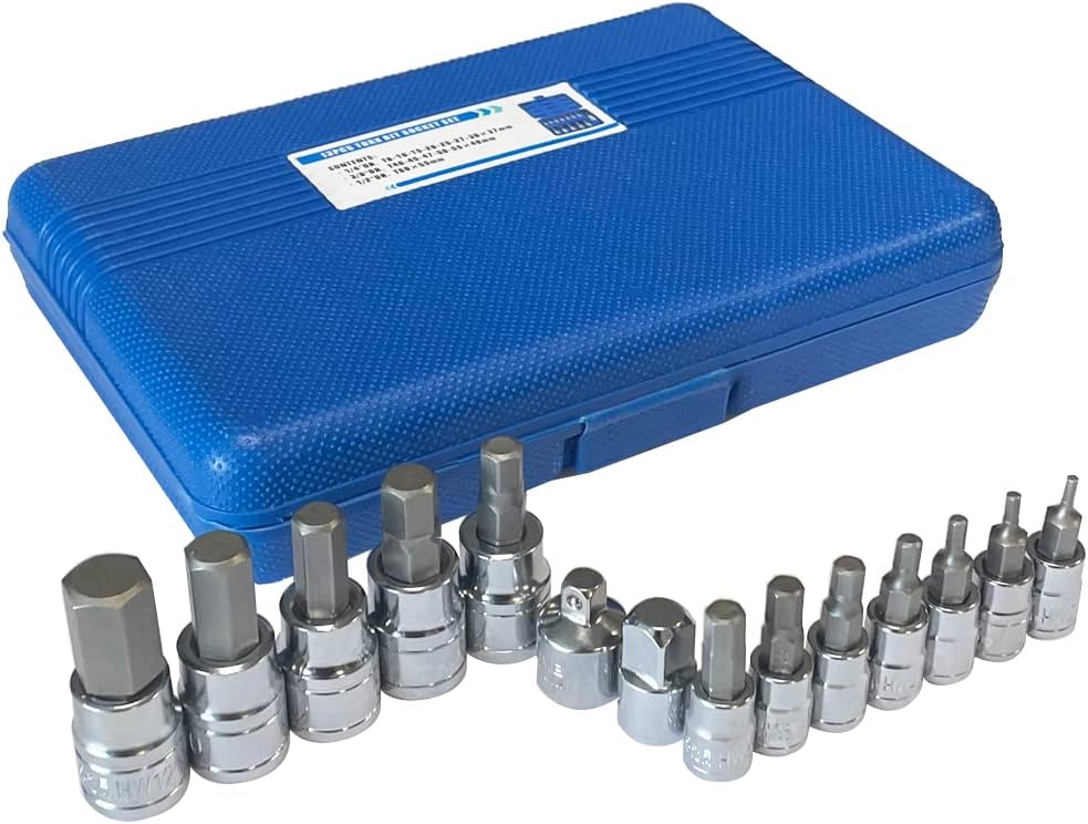 14 Pieces New Combination with Adapter 3/8" 1/4" Drive, Typical 13 Pieces1/2" 3/8" 1/4" Drive, Torx Star and Hex Bit Socket Set Cr-V Steel Ratchet Socket Wrench Drive for Hand Tool Blue Kit (14HA)