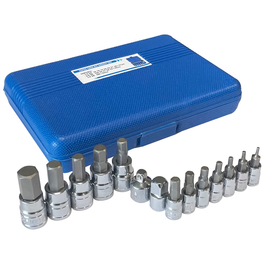 14 Pieces New Combination with Adapter 3/8" 1/4" Drive, Typical 13 Pieces1/2" 3/8" 1/4" Drive, Torx Star and Hex Bit Socket Set Cr-V Steel Ratchet Socket Wrench Drive for Hand Tool Blue Kit (14HA)