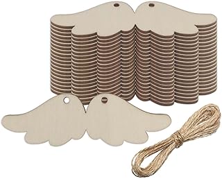 20 pcs Angel Wing Wood DIY Crafts Cutouts Blank Wooden Angel Wing Shaped Hanging Ornaments with Jute Twines Wood Tags for Wedding Birthday Christmas Party Decorations
