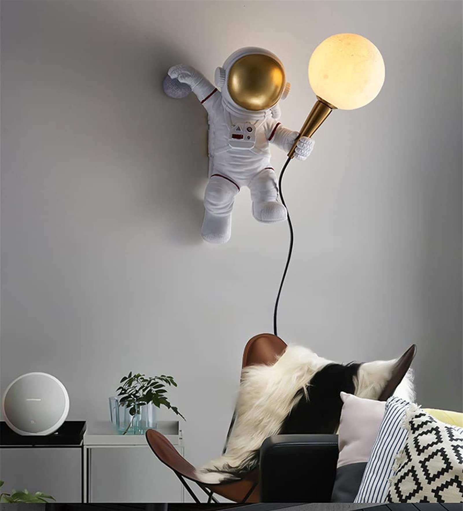 Astronaut Wandleuchte mit Steckdose Schlafzimmer Nachttisch Wandleuchte Wohnzimmer Mond Wandleuchte Flur Beleuchtung Dekoration