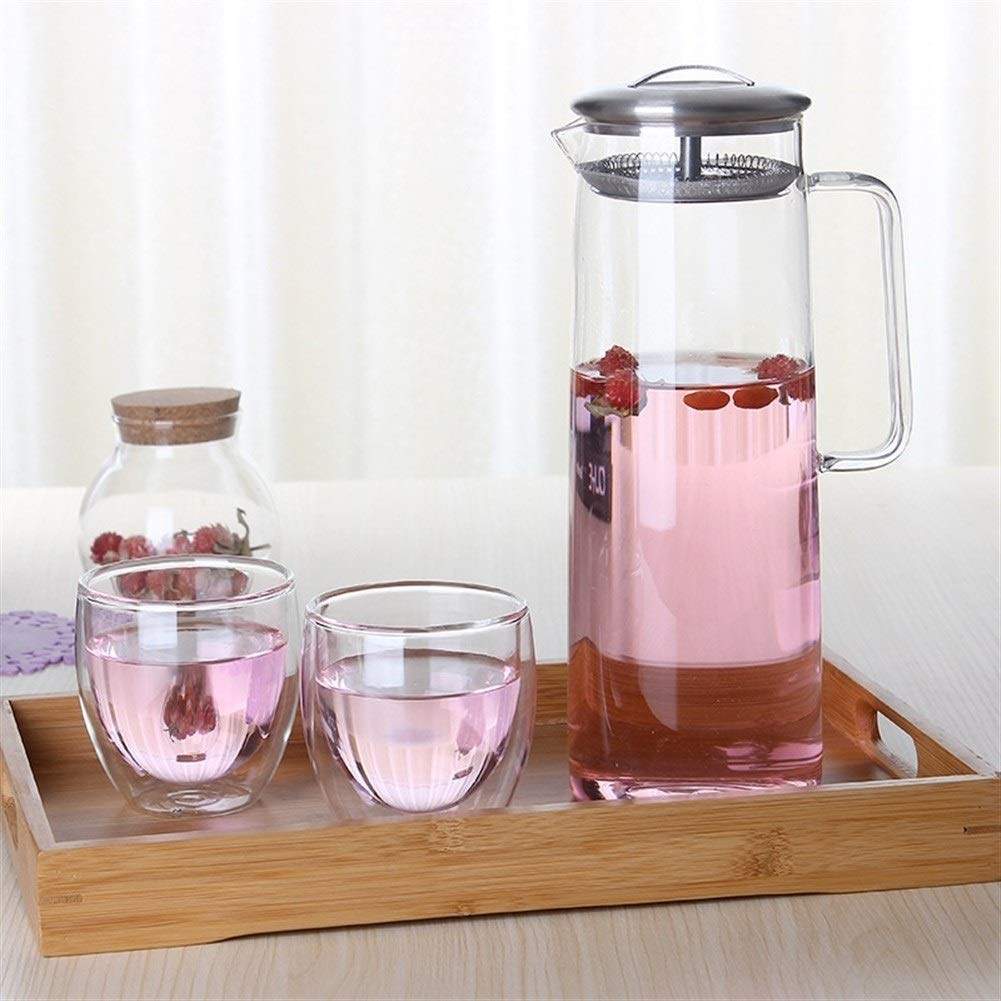 Jarra De Vidrio Resistente Al Calor Con Tapa De Acero Inoxidable O Bambú O Vidrio Jarra De Agua Caliente O Helada Botella De Agua De Té De Flores De Frutas (Capacidad : 1500ML, Color : A)