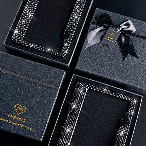 Shering Bling License Plate Frame, 2 Pack License Plate Frame With Premium Gift Box For Women,Rhinestone License Plate Frames With 1200Pcs Rhinestones (Black Rhinestones) #TOP1