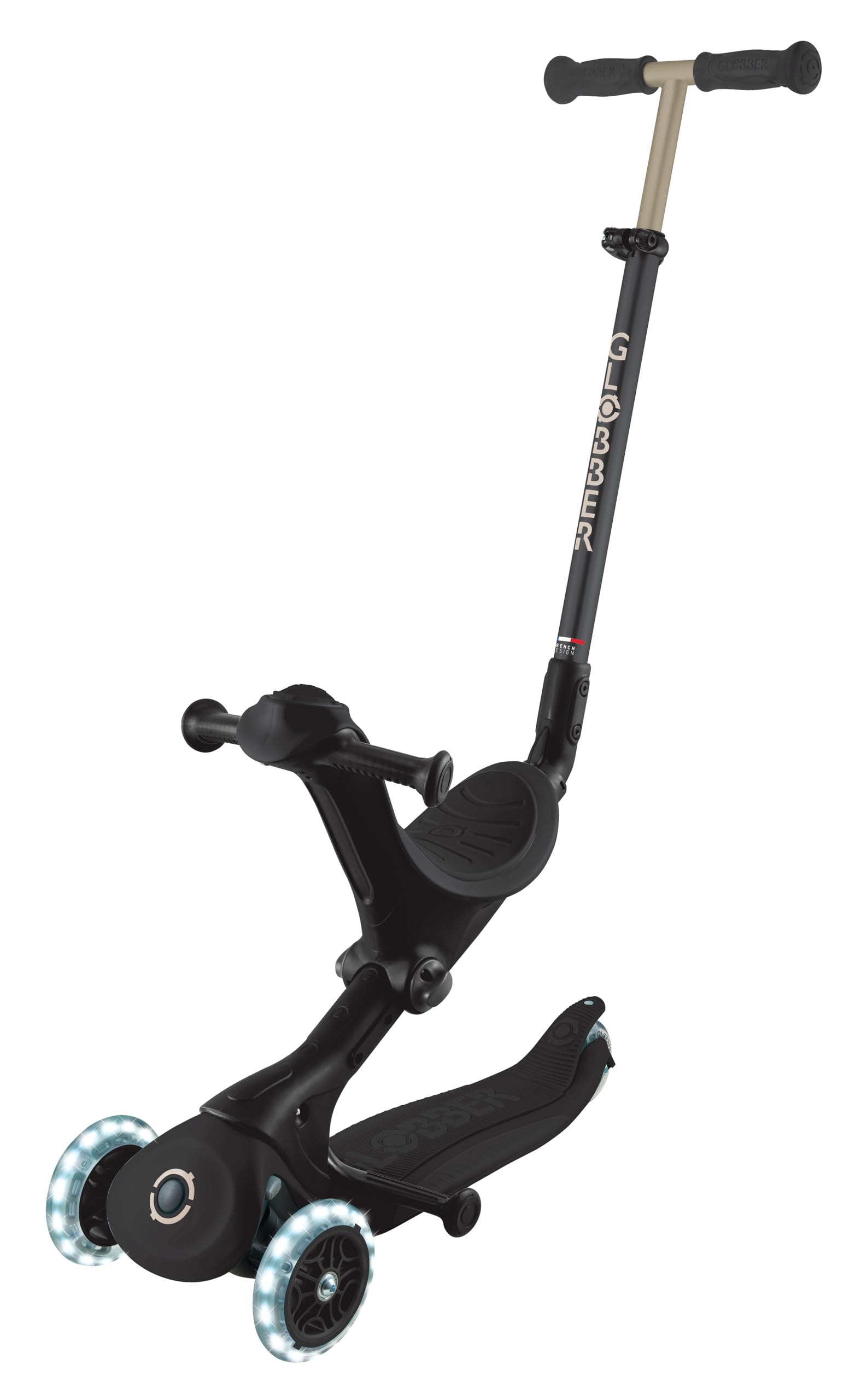 GLOBBER GO-UP Deluxe Lights - 3 in 1 Tricycle, 120/80 mm, ABEC 9, 3 Wheels, Height Adjustable, LED Light Wheels