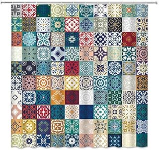 JOOCAR Design Shower Curtain, Gorgeous Floral Patchwork Colorful Moroccan, Waterproof Cloth Fabric Bathroom Decor Set with Hooks