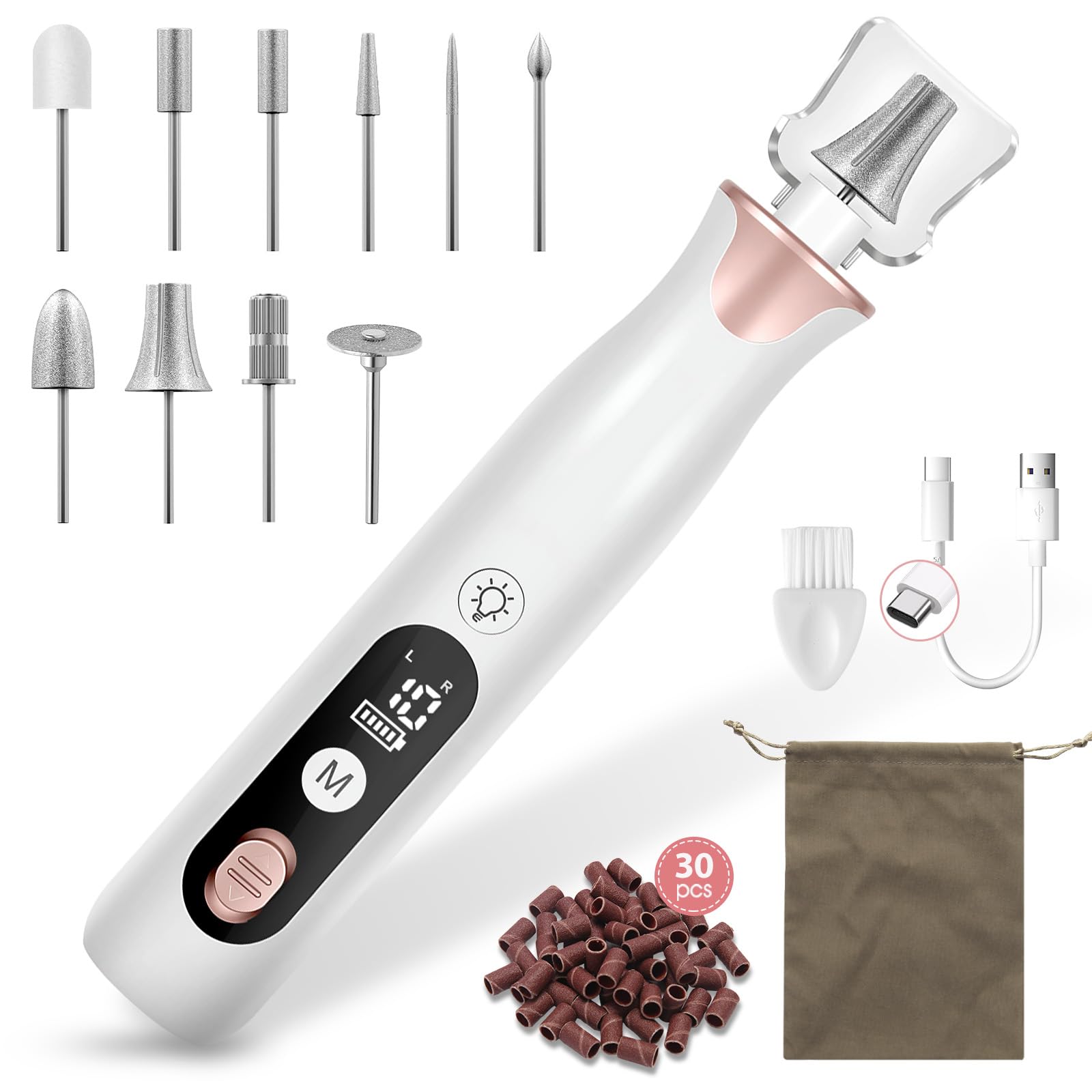 Professionelles Maniküre Pediküre Kit, 10 Geschwindigkeiten Elektrische Nagelfeile für Hand Fußpflege Nagelschleifen Trim Polish, Kabelloser Nagelbohrer Nagelpuffer für Frauen Männer Baby Haustiere