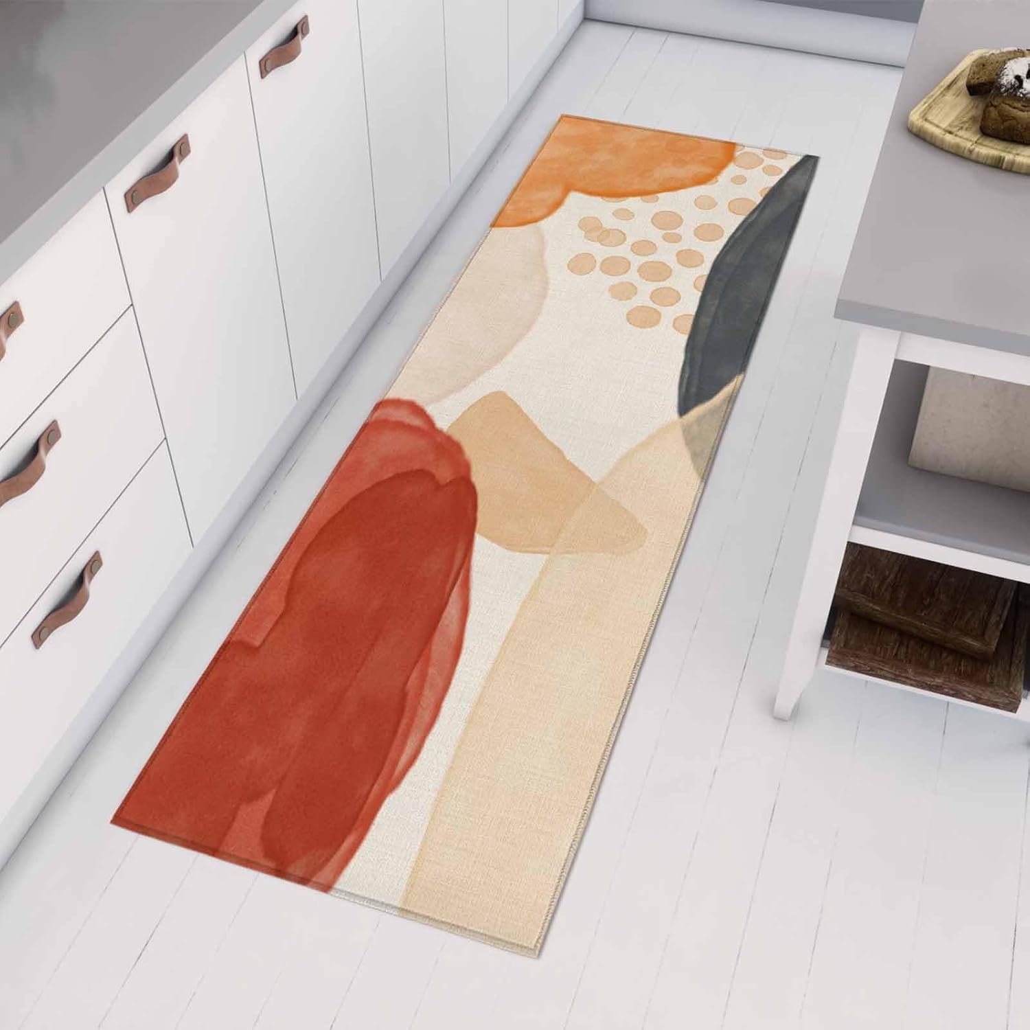 Teamery Kitchen Mats for Floor Watercolor Color Block on Linen Washable Non Slip Kitchen Rugs 1PCS, Abstract Modern Art Absorbent Standing Mats for Sink Bathroom Office Living Room 15.7x47.2in