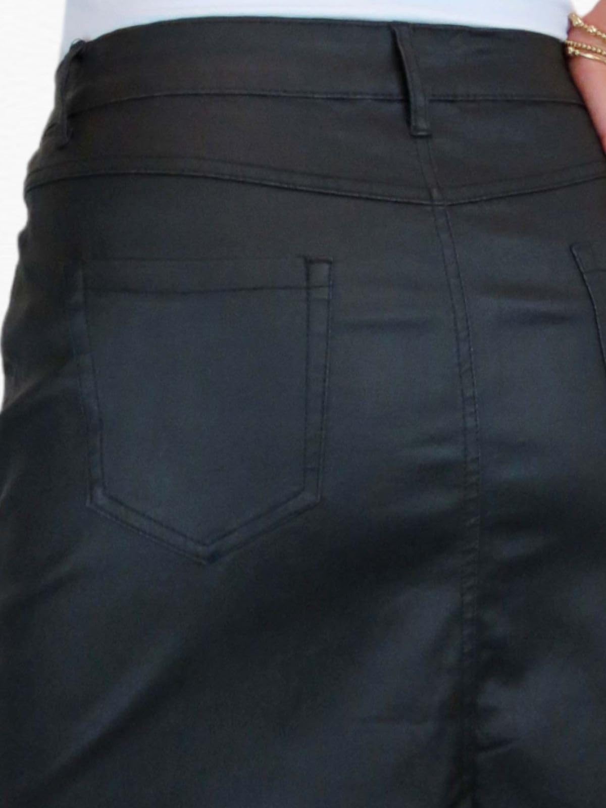 Paulo Due Gonna A Tubino Stile Jeans Elasticizzato in Similpelle Rivestita da Donna Nero 42-54