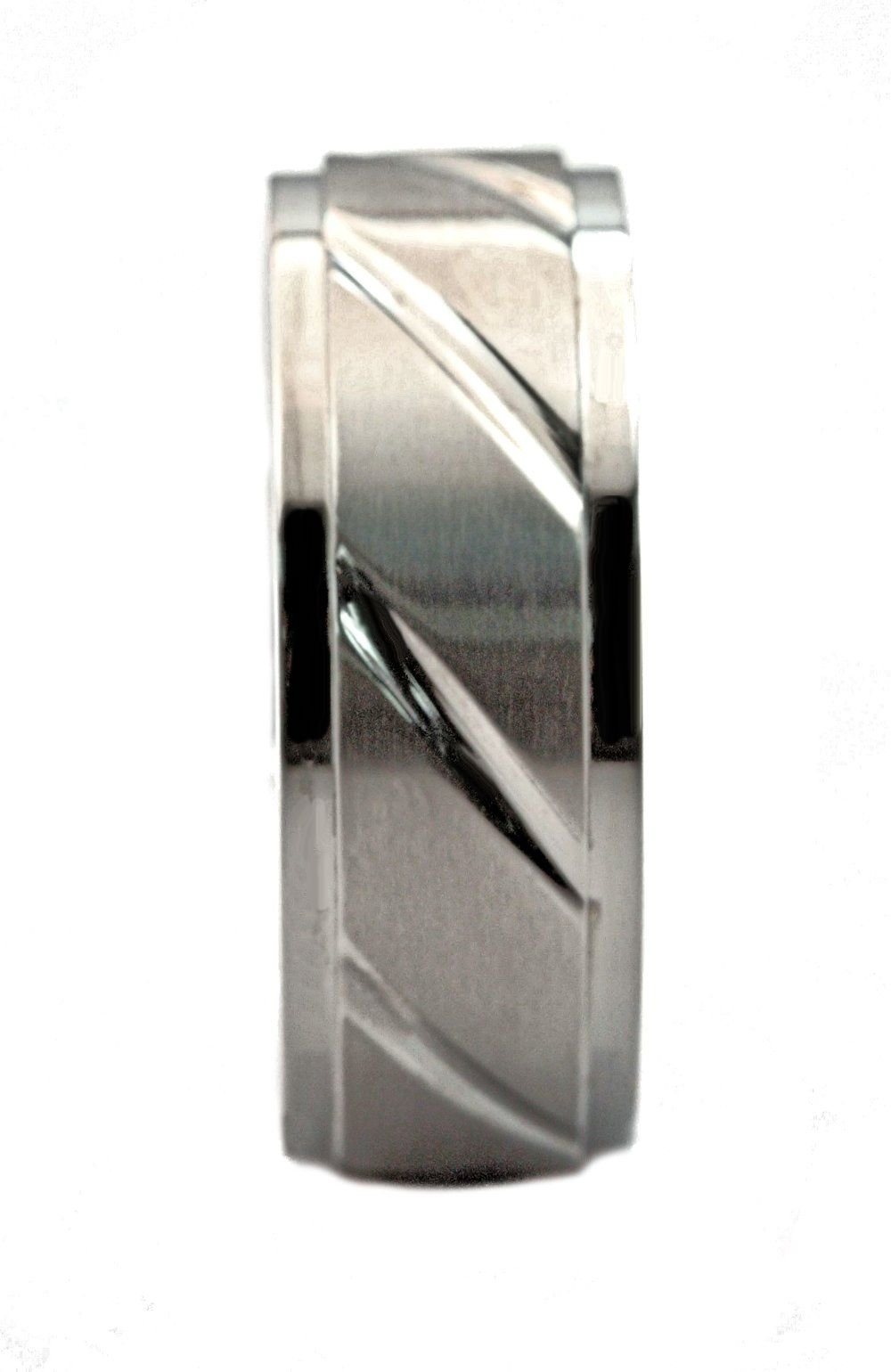 MJ Metals Jewelry 8mm Titanium Wedding Ring Band Polished Diagonal Grooves Brushed Center Size 12