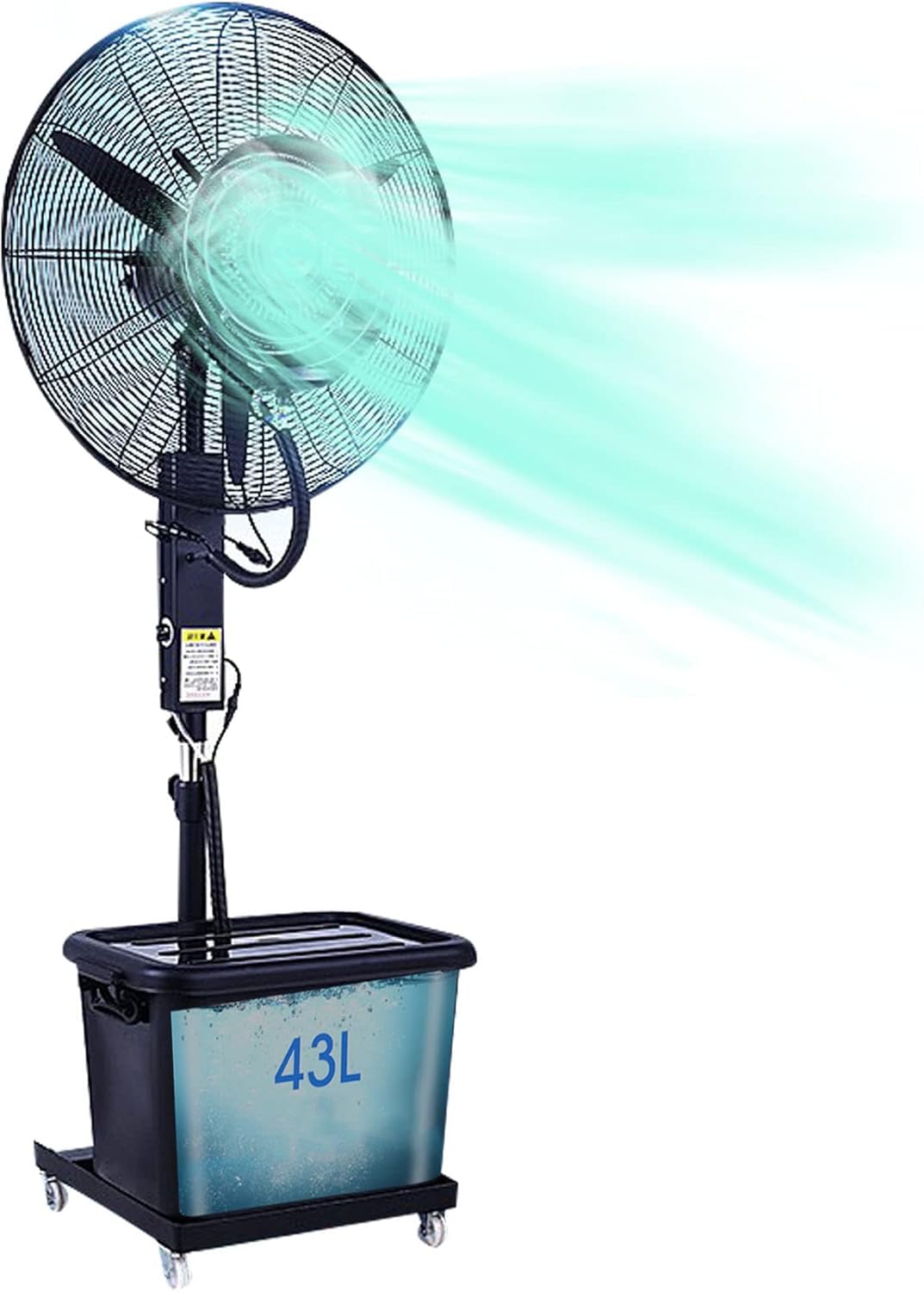 Ventilatore Nebulizzatore da Esterno a Colonna, Regolabile in Altezza con Opzioni Pala 750mm o 650mm, Oscillazione 90°, Serbatoio Acqua Capiente 42L, per Terrazzo, Giardino, Piscina, Barbecue