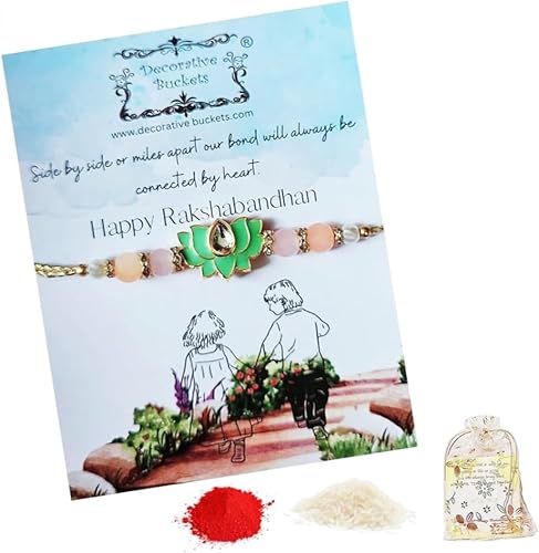 Rakhi adulto Rakhi para hermano Rakhi para Bhaiya combo de mauli Rakhi hecho a mano con tarjeta de felicitación y Roli Chawal Rakshabandhan moli